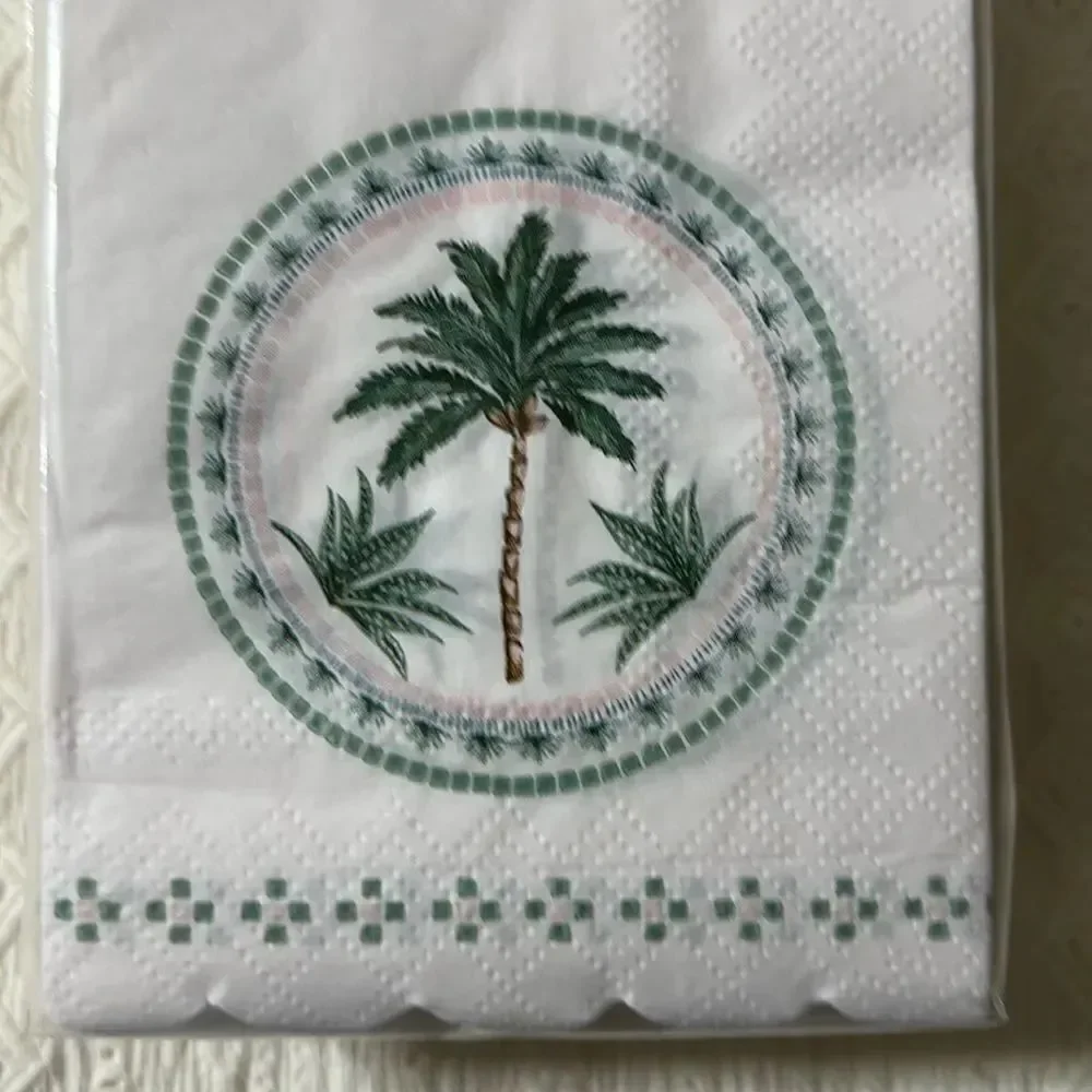 OCS 32 x 2pk Palm Oasis Guest Paper Towel Napkins Blush Pink Green Scalloped